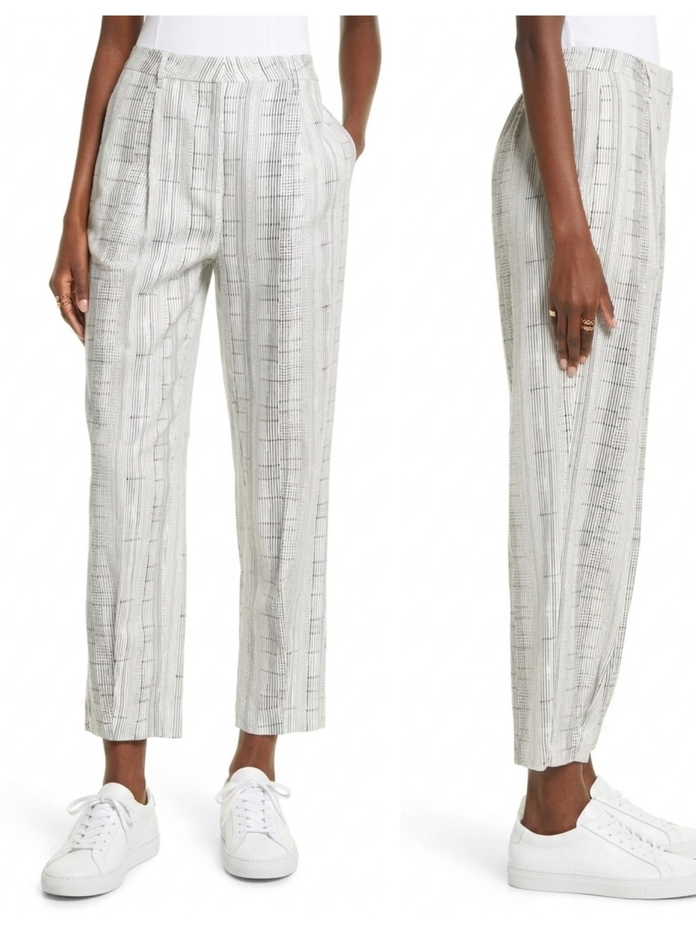 Open Edit XXS Petite Cream Linen Patterned Relaxed Fit Cropped Pants European